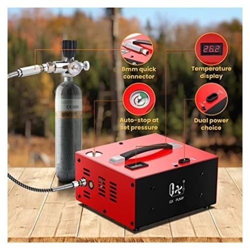 12V/220V MOBILE MINI HIGH PRESSURE COMPRESSOR FOR PCP AIRGUNS - AIR COOLED ONLY (COLOUR - RED)