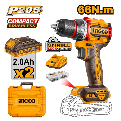 INGCO CORDLESS DRILL 20V, Brushless -CDLI20668