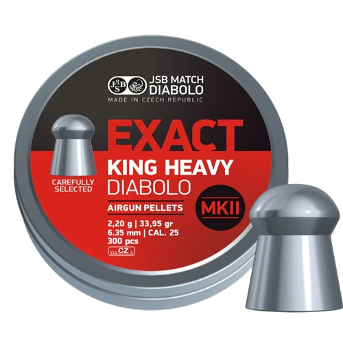 JSB DIABOLO EXACT KING .25 HEAVY MKII 33.95 GRAIN 300/TIN (No Returns)