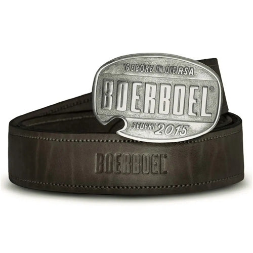 Boerboel Black Leather belt with Brass Buckle (Silver)