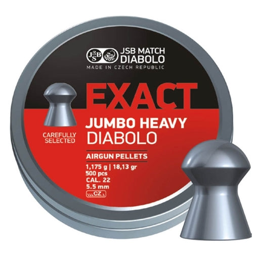 JSB DIABOLO JUMBO EXACT HEAVY .22, 500 PER TIN, 18.13 GRAIN (No returns)